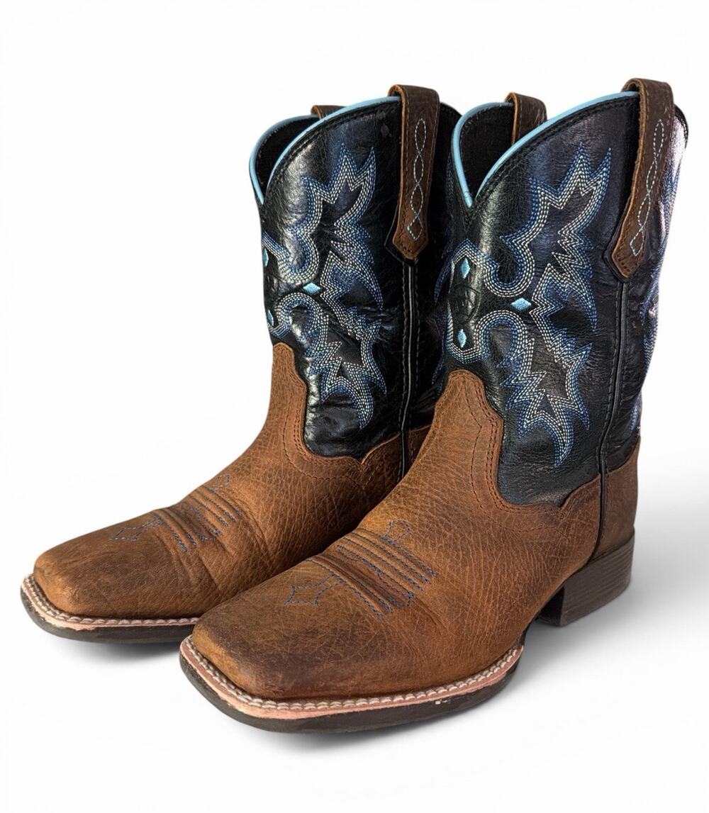 Ariat Tombstone Wide Square Toe Western Cowboy Boots Earth Black - Boys Size 3